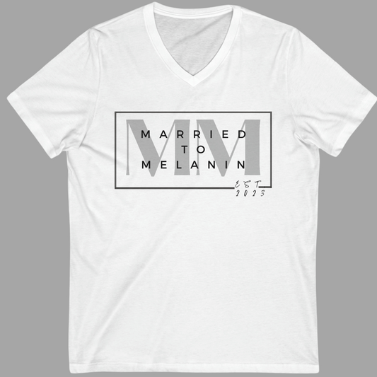 "Married to Melanin" V-Neck Tee - White
